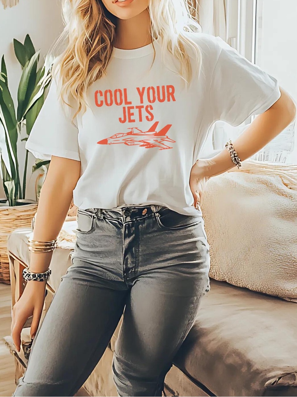 Graphic 'Cool Your Jets' Short Sleeve Tee Red & White Vintage Look